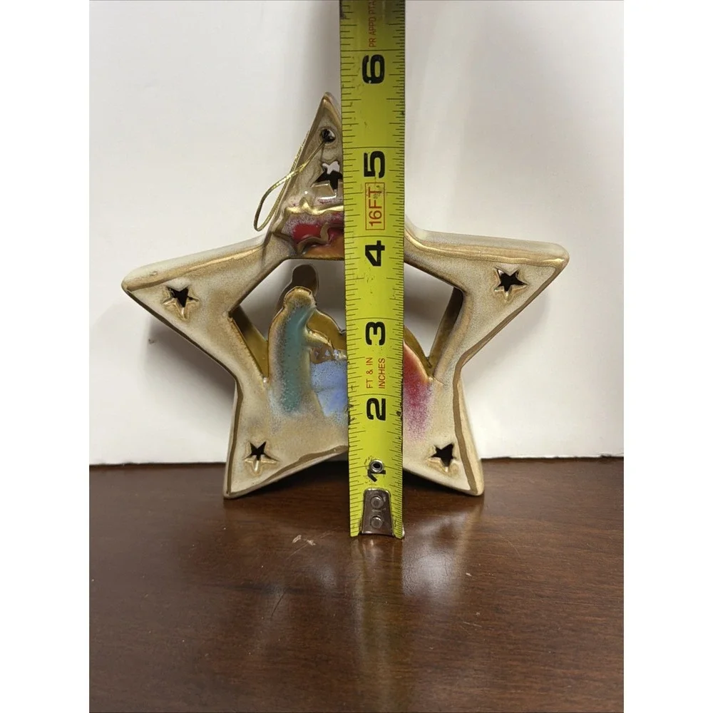 Star Nativity‎ Ornament Decoration Star Jesus Mary Joseph 2 sided Ceramic